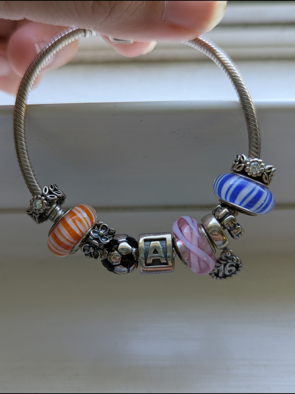 7.5 Inch Sterling Silver Pandora Charm Bracelet with 10 Charms